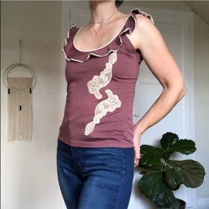 NWT Anthropologie Moth Plum Tank with Lace Size S